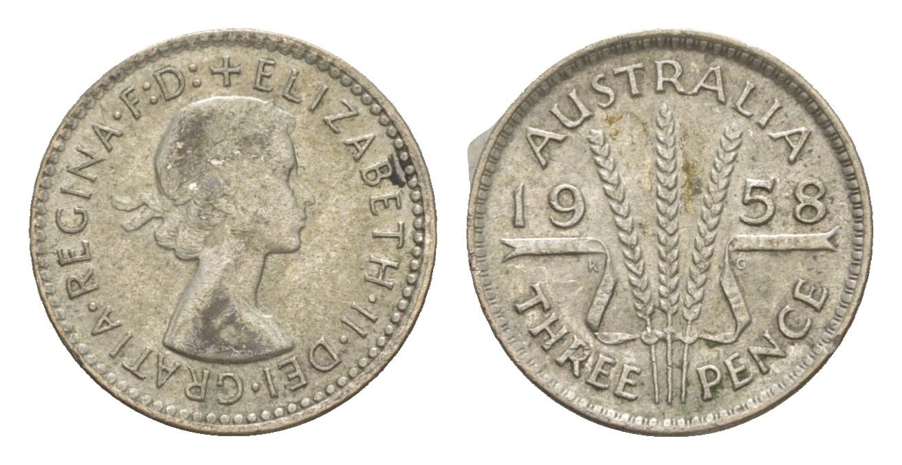 Австралия 3 пенса 1958 Елизавета II (1952-2022) KM 57 серебро 4649-1112
