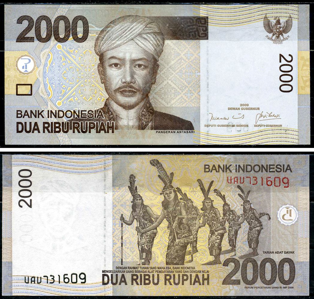 Индонезия 2000 рупий 2009 Принс Антасари, танцоры-даяки (Южный Борнео) Pick 148a бумага 6280-68-4-2