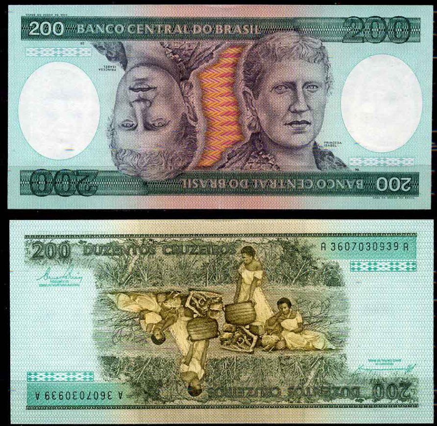 Бразилия 200 крузейро 1984 подпись 21, серия А 3607, Принцесса Изабела Pick 199 b бумага UNC (пресс) 2196-16-2-1