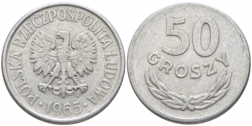 Польша 50 грошей 1965 MW KM 48.1, Parchimowicz 210b алюминий 4448-1112