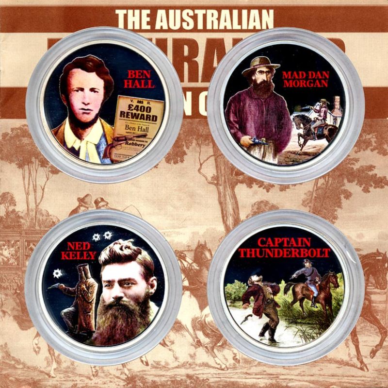 Острова Кука набор из 4 монет по 2 доллара 2003 знаменитые бандиты Австралии (двухунцовки) серебро PROOF 14-01-03-27