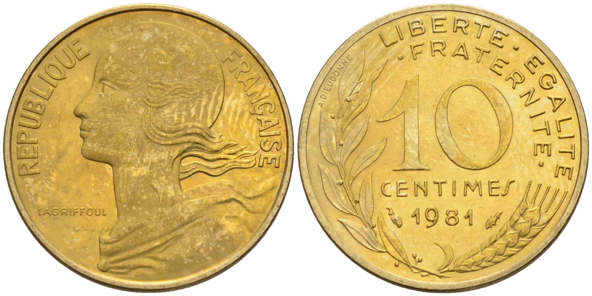 Франция 10 сантимов 1981 тип Марианна KM 929 медь алюминий никель 4594-1214