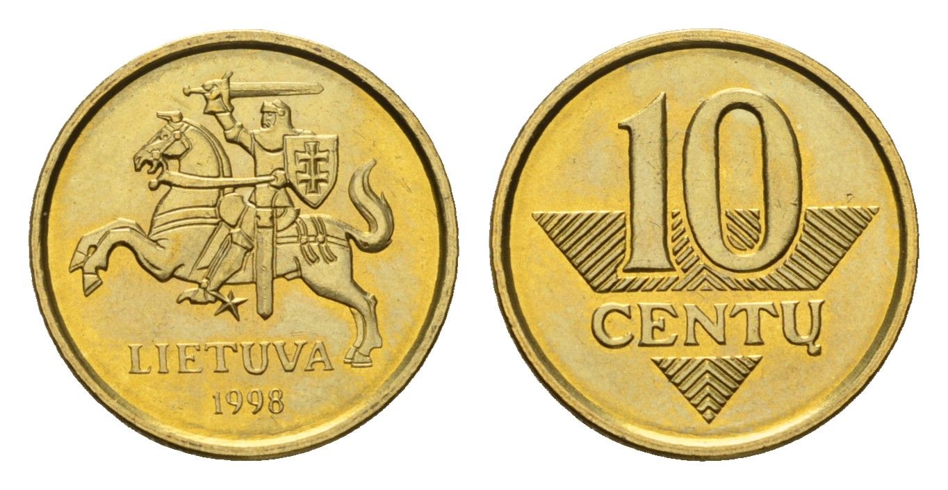 Литва 10 центов 1998 KM 106 никель латунь UNC 4164-122