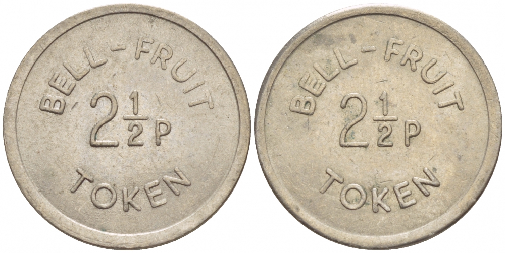 АНГЛИЯ 2 1/2 ПЕНСА ND ИГРОВОЙ ЖЕТОН BELL-FRUIT, TOKEN белый металл 4528-844
