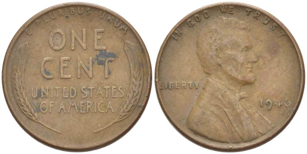 США 1 ЦЕНТ 1946 ЛИНКОЛЬН KM А132 медь цинк 3309-542