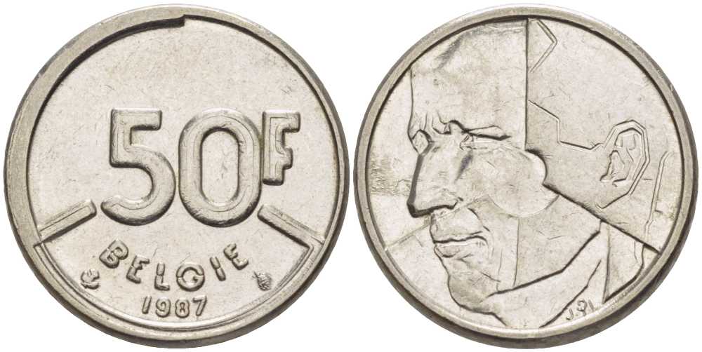 БЕЛЬГИЯ 50 ФРАНКОВ 1987 BELGIE, БОДУЭН I (1951-1993) KM 169 никель 4391-151