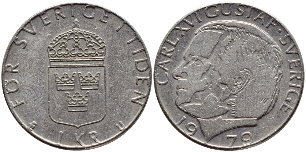 Швеция 1 крона 1979 Карл XVI Густав (1973- ) KM 852 медь плакированная медно-никелем 4397-917