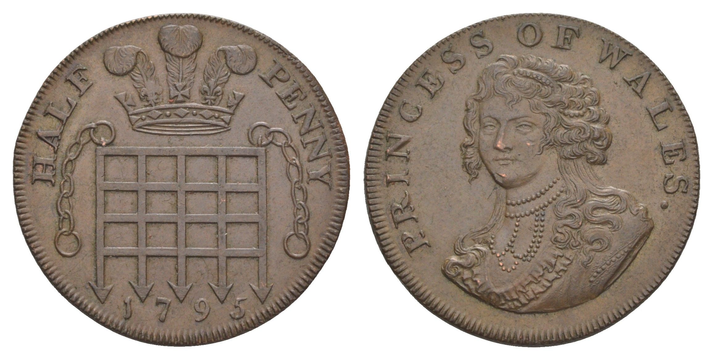 Великобритания, Мидлсекс 1/2 пенни 1795 национальная серия - принцесса Уэльская Dalton & Hamer 977 медь UNC 1528-1112