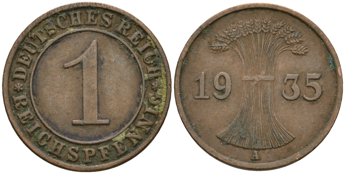 Германия 1 рейхспфенниг 1935 A KM 37, J. 313 бронза 4189-1261