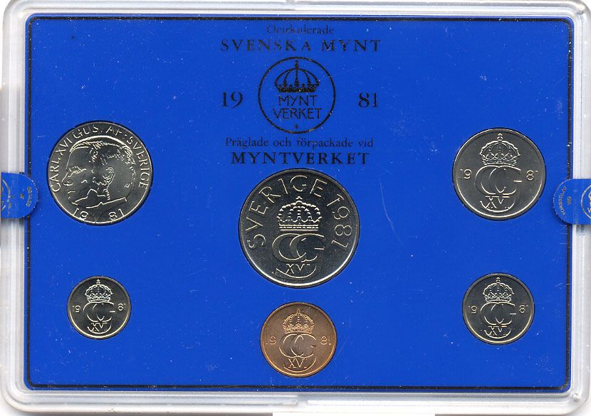 Швеция набор монетного двора из 6 монет 1981 в пластике, Карл XVI Густав (1973- ) KM MS19 UNC 7-5-7-190
