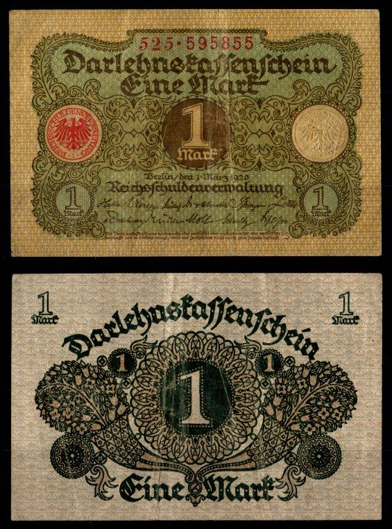 Германия 1 марка 1920 Pick 58 бумага 7198-2-3-2