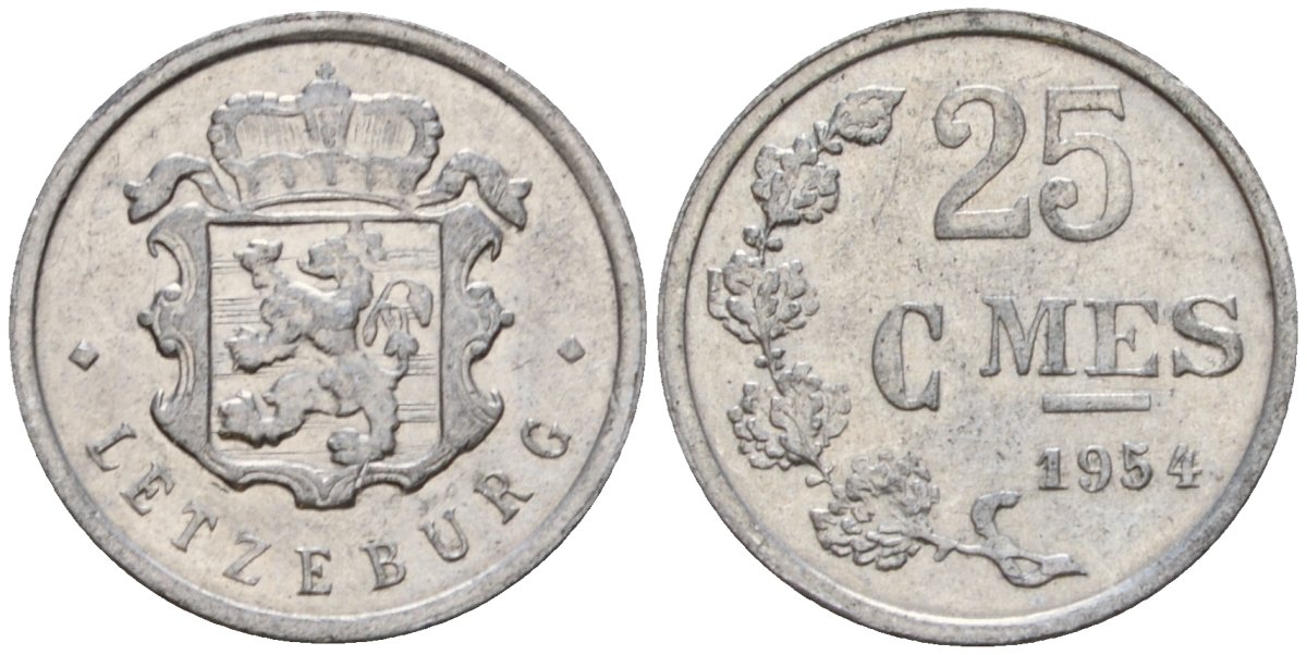 Люксембург 25 сантимов 1954 Шарлотта (1918-1964) KM 45a алюминий 4532-1018