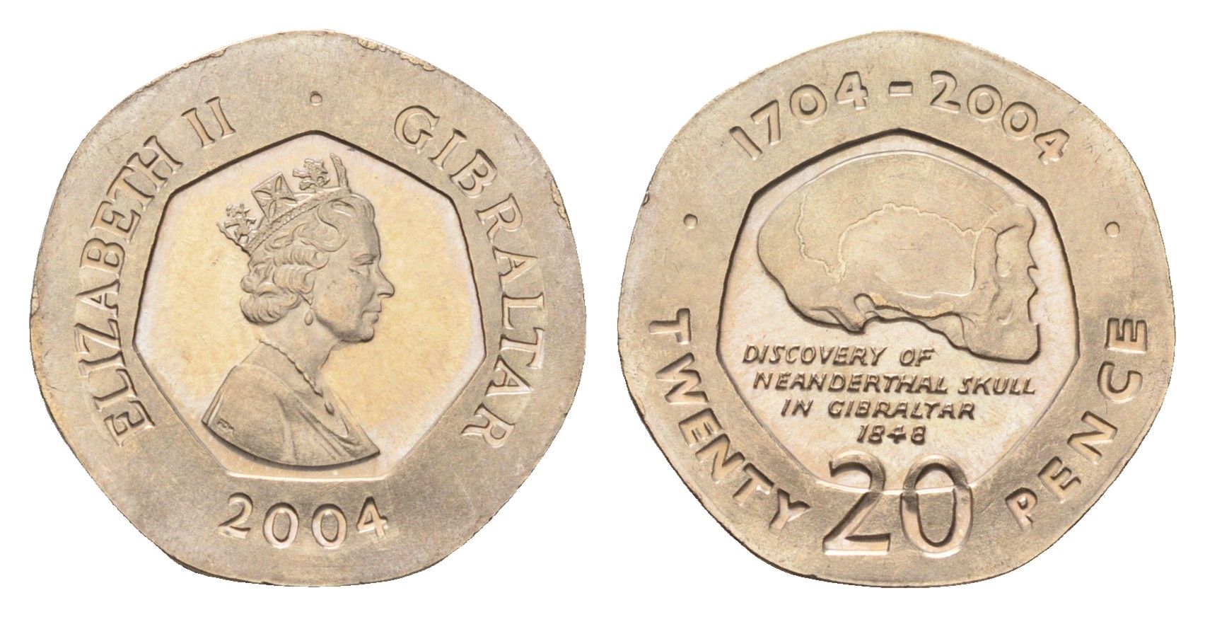 Гибралтар 20 пенсов 2004 300 лет захвату Гибралтара KM 1048 медно-никель UNC 4668-529