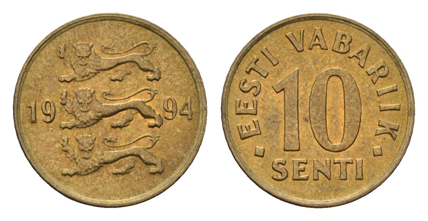 Эстония 10 сентов 1994 KM 22 латунь UNC 4696-132