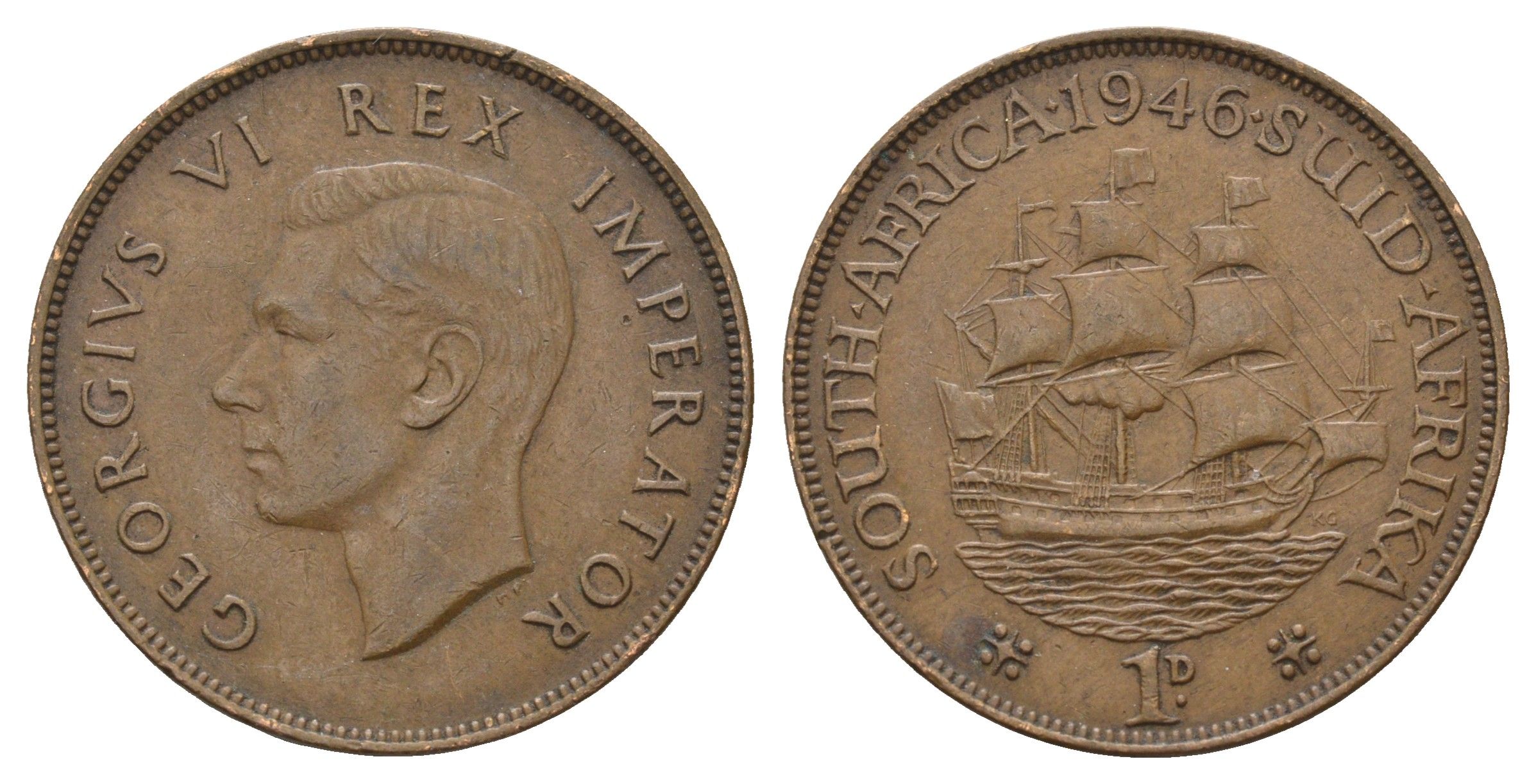 ЮАР 1 пенни 1946 Георг VI (1936-1952) KM 25 бронза 4526-412
