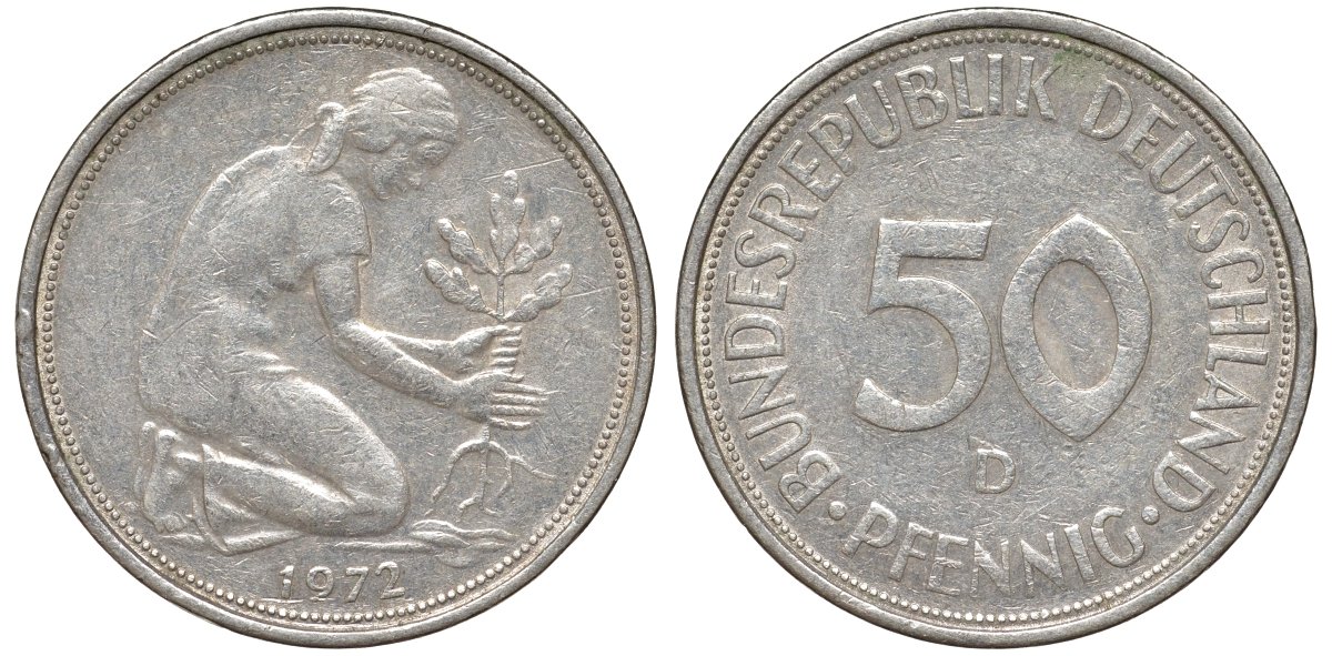 ФРГ 50 пфеннигов 1972 D KM 109, J. 384 медно-никель 4132-652