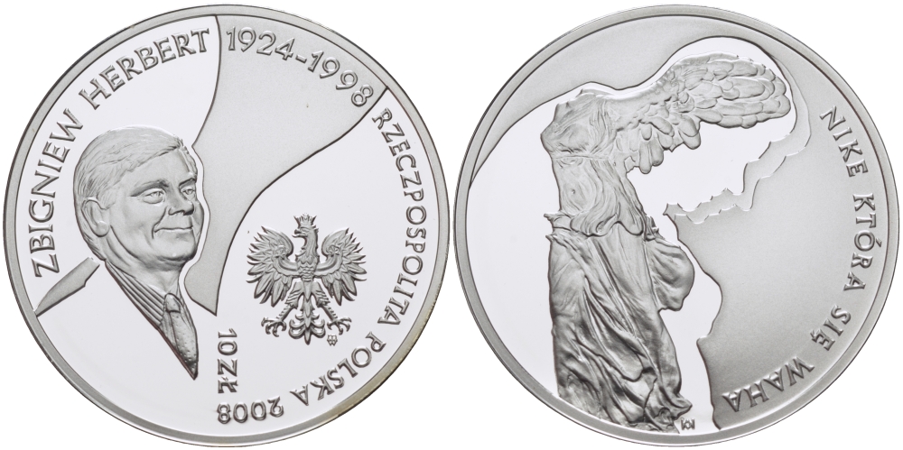 Польша 10 злотых 2008 MW, 10 лет со дня смерти Херберта Збигнева KM 635 серебро PROOF 06-282-14
