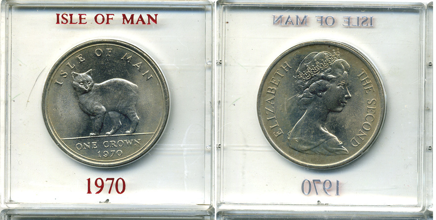 Остров Мэн 1 крона 1970 кошка Мэна, в оригинальной пластиковой коробке KM 18 медно-никель UNC 6-6-1-61