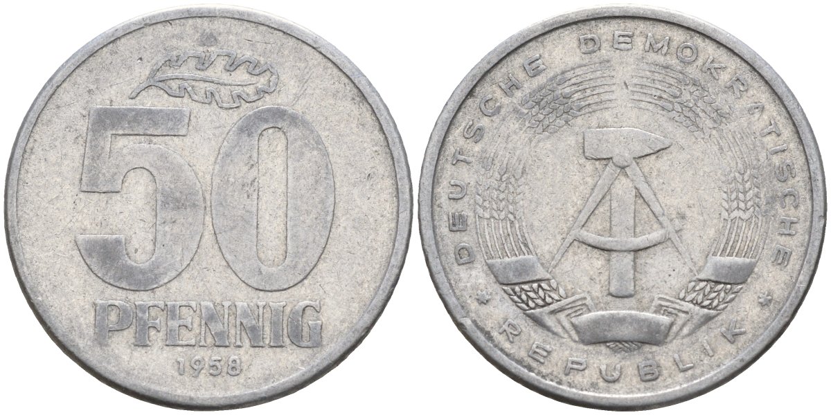 ГДР 50 пфеннигов 1958 A KM 12.1 алюминий 4143-751