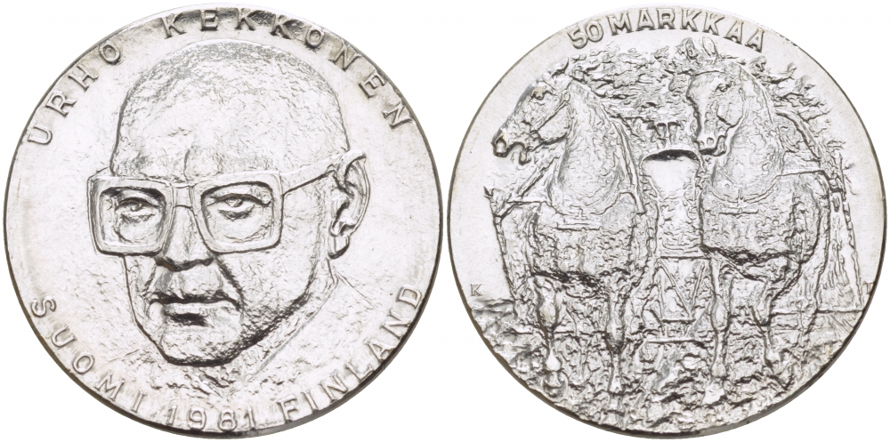 Финляндия 50 марок 1981 К, 80 лет президенту Кекконену KM 59 серебро UNC 1515-1415
