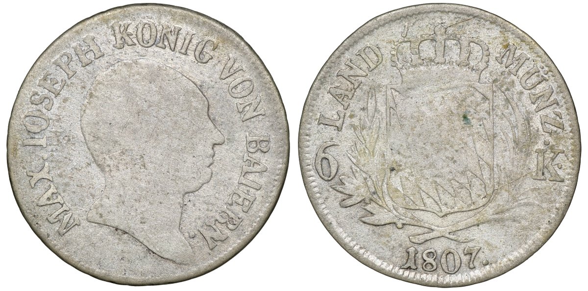 Бавария 6 крейцеров 1807 Максимилиан I Иосиф (1806-1825) AKS 52, KM 346 серебро 4174-1019
