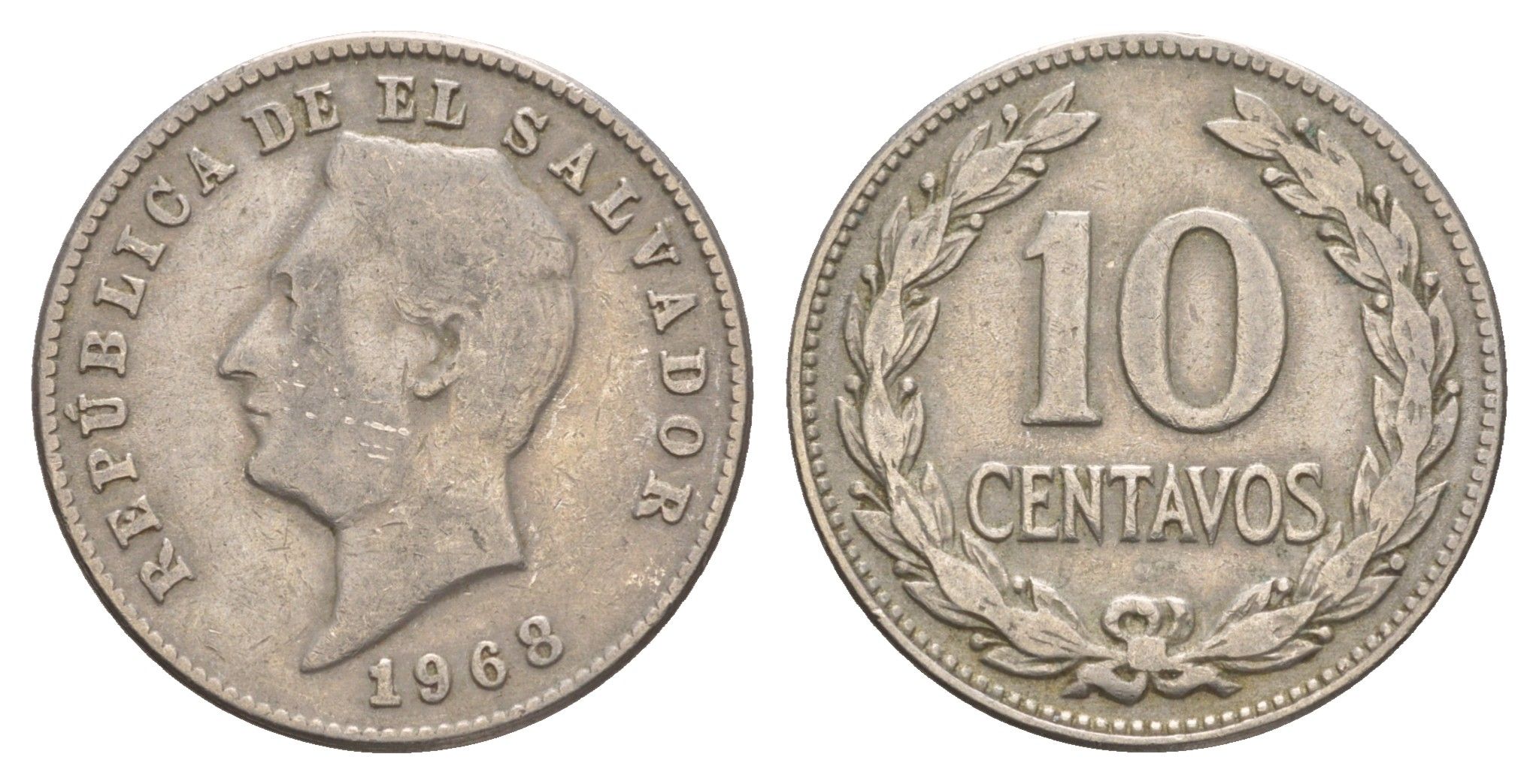 Сальвадор 10 сентаво 1968 KM 130 медно-никель 4654-556