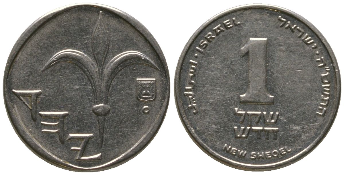 Израиль 1 новый шекель 2005 JE 5765 KM 160a сталь плакированная никелем 4396-831