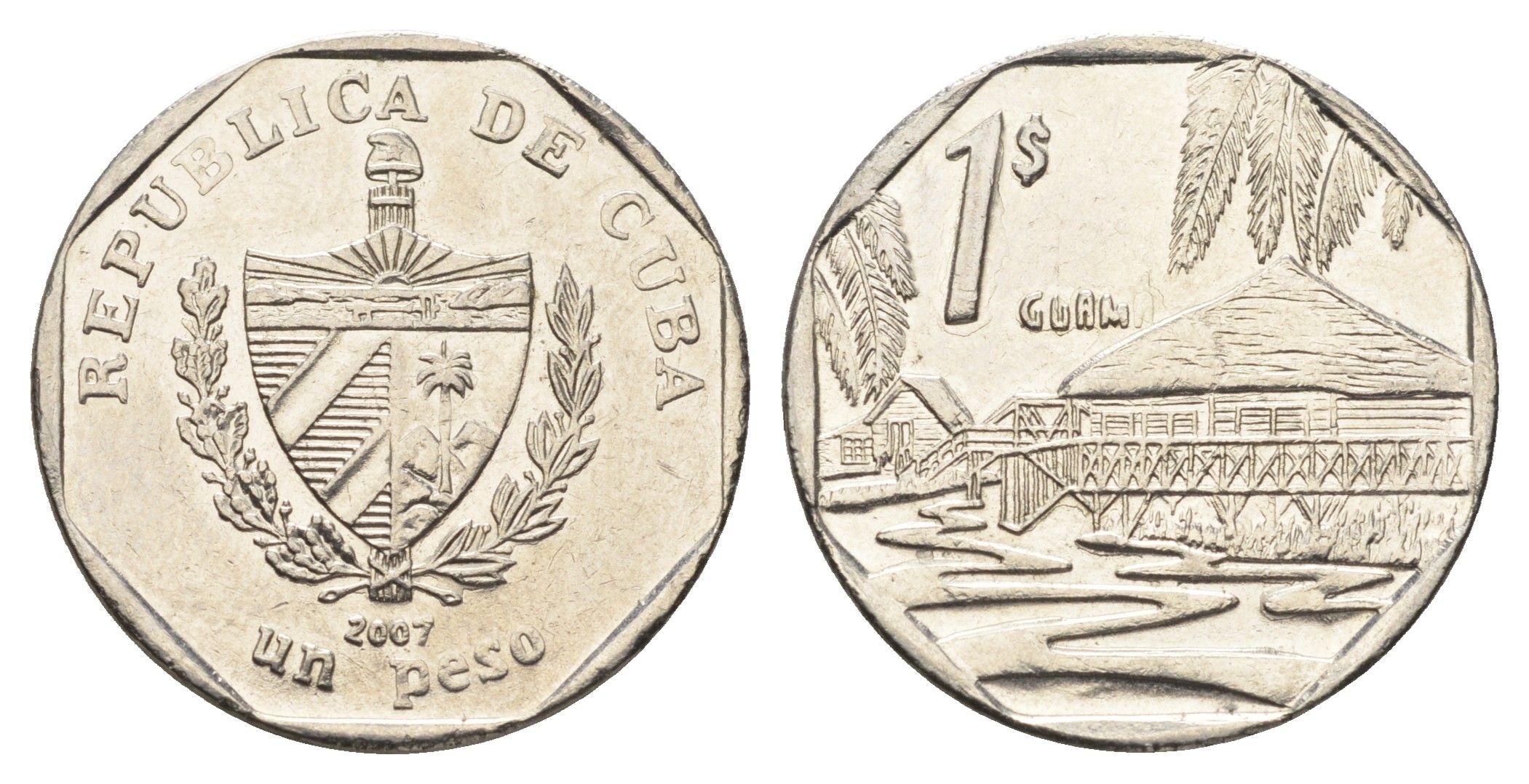 Куба 1 песо 2007 хижины Гуама KM 579 сталь плакированная никелем aUNC 4663-855