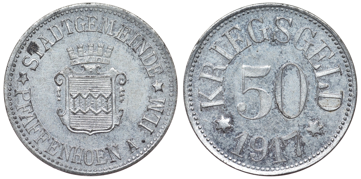 Германия, Пфаффенхофен-на-Ильме 50 пфеннигов 1917 цинк 4121-114