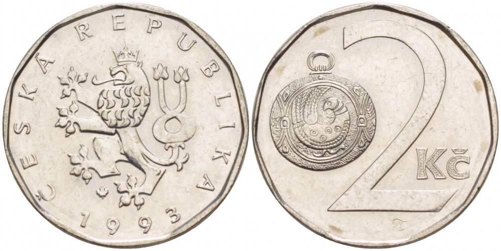 Чехия 2 кроны 1993 KM 9 сталь плакированная никелем 4539-953