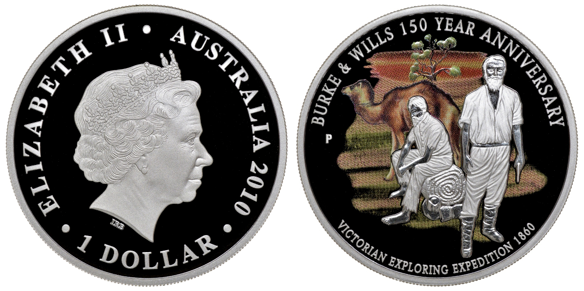 Австралия 1 доллар 2010 экспедиция Берка и Уиллса, цветная эмаль, коробка, сертификат серебро PROOF 4-3-3-08