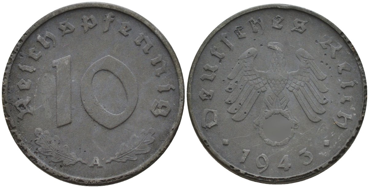 Германия 10 рейхспфеннигов 1943 A KM 101, J.371 цинк 4151-223