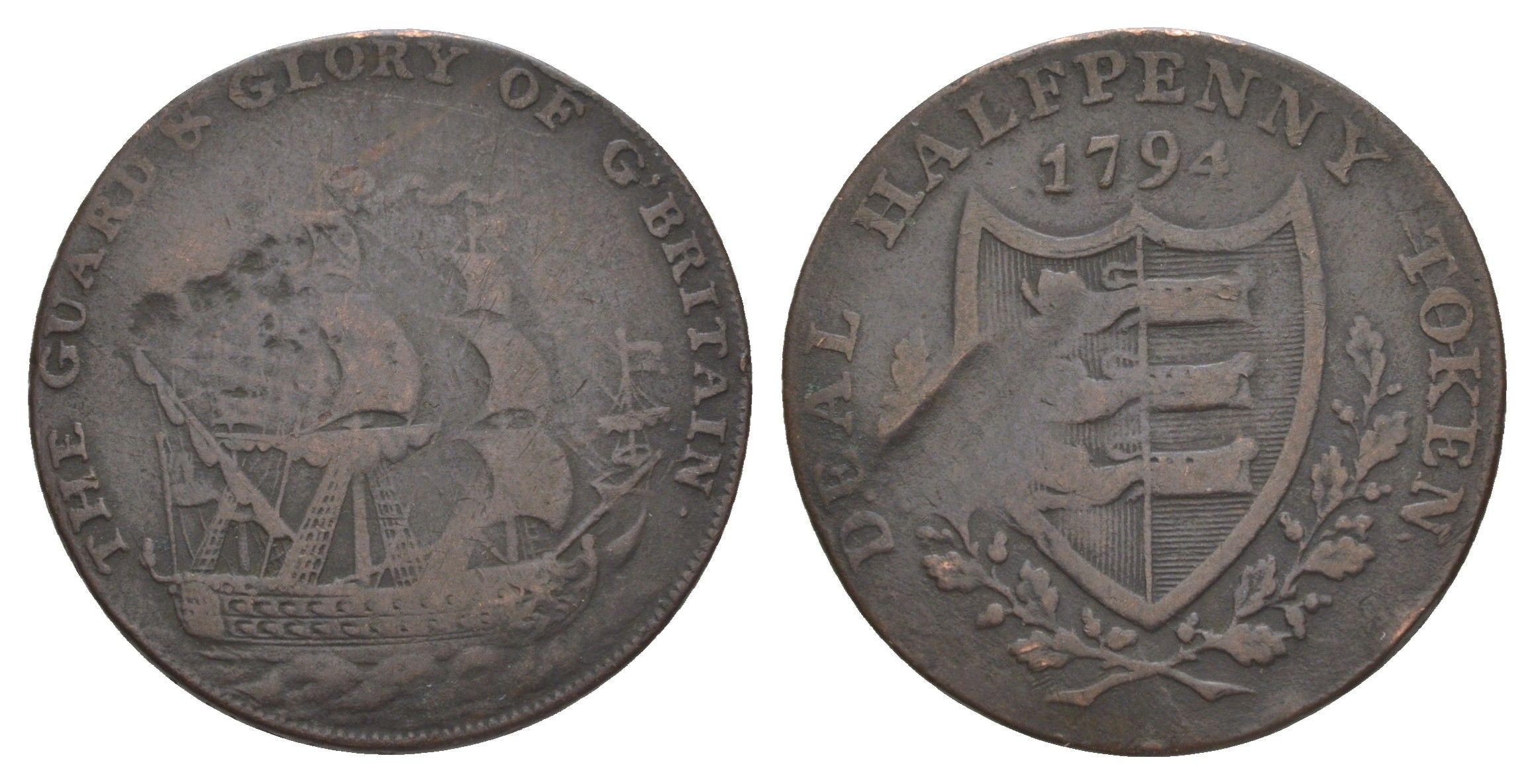 Великобритания, Кент, Дил 1/2 пенни 1794 токен Dalton & Hamer 11 медь 4642-445