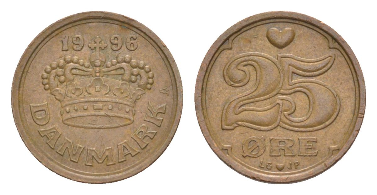 Дания 25 эре 1996 KM 868 бронза 4632-441