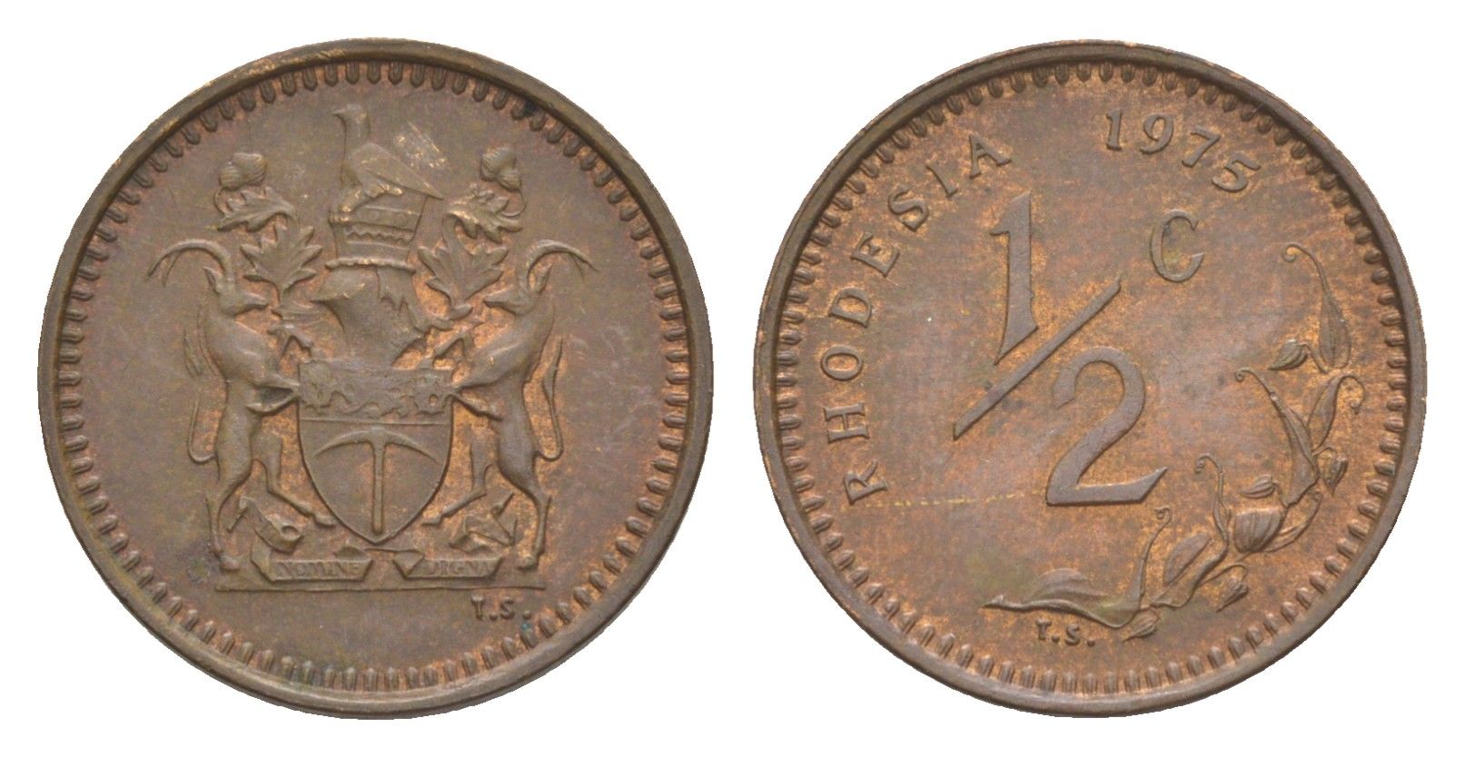 Родезия 1/2 цента 1975 KM 9 бронза aUNC 4596-1222