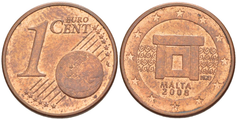 Мальта 1 евроцент 2008 KM 125 сталь плакированная медью 216-1117
