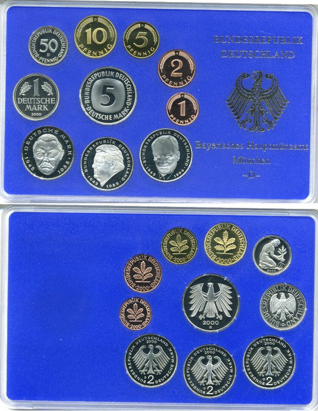 ФРГ государственный набор из 10 монет 2000 D    PROOF  3-5-3-58