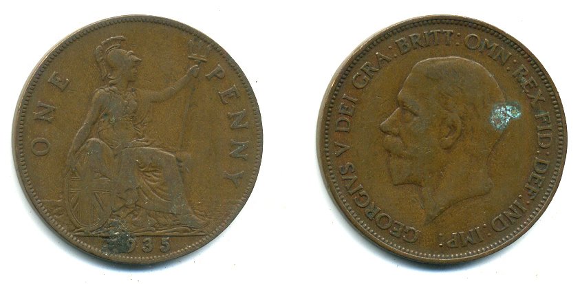 Великобритания 1 пенни 1935 Георг V (1910-1936) КМ 838, Spink 4055 бронза 41-1226