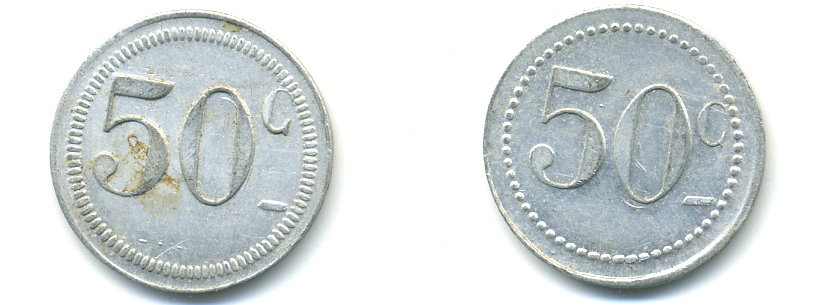 ФРАНЦИЯ 50 САНТИМОВ НАЧАЛО XX ВЕКА d 24 мм, вес около 1,0 гр., платежный жетон., платежный жетон алюминий 89-1047