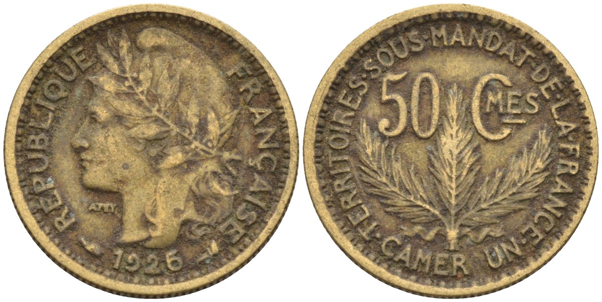 Французский Камерун 50 сантимов 1925 (а), монетный двор Париж KM 1 алюминиевая бронза 4164-1216