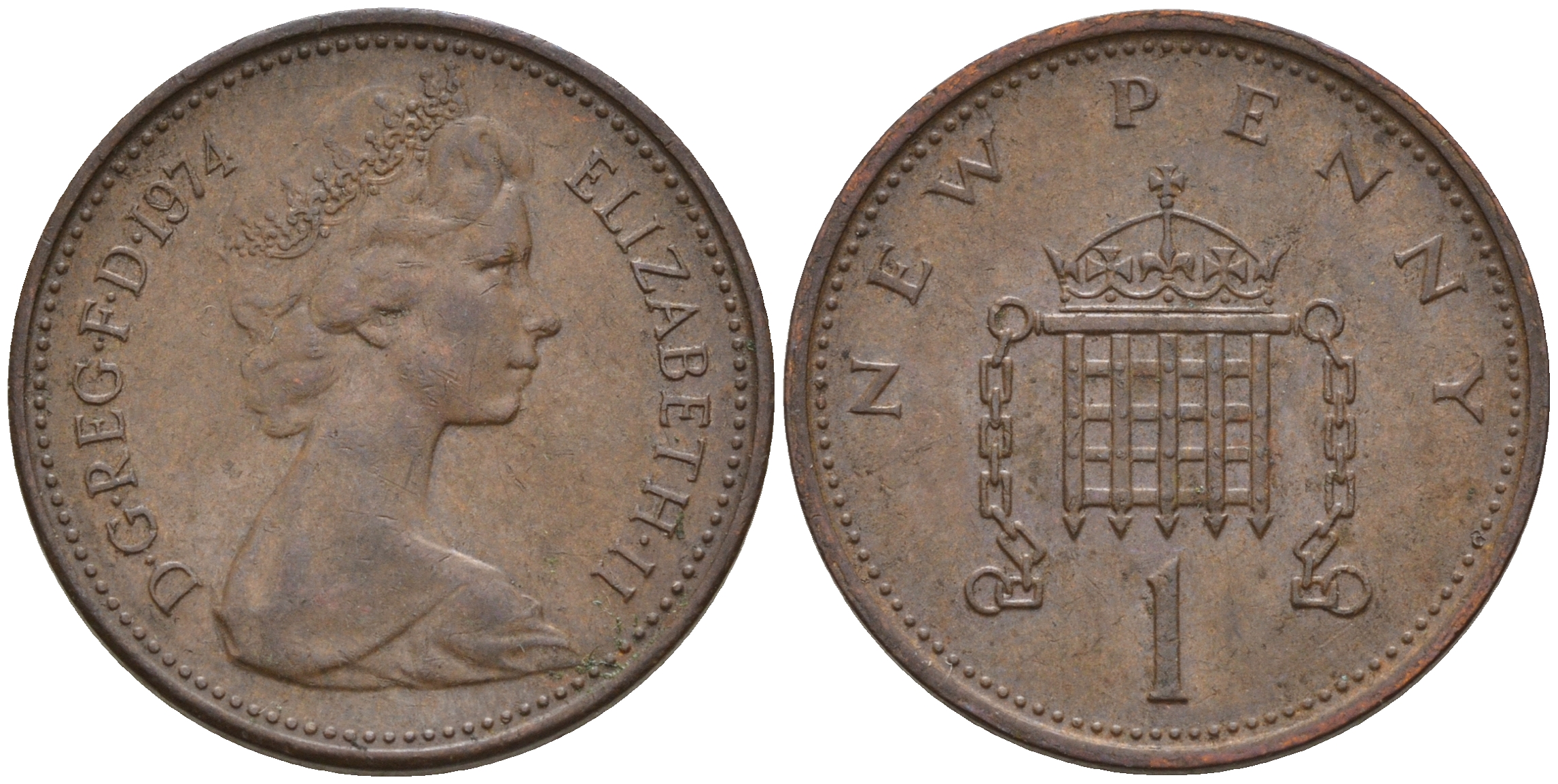 Великобритания 1 пенни 1974 Елизавета II (1952-2022) KM 915, Spink 4237 (B1) бронза    4602-552