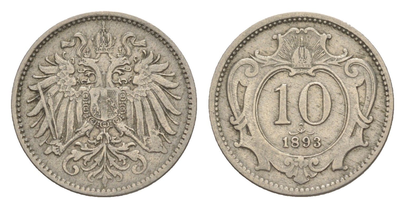 Австрия 10 геллеров 1893 Франц Иосиф I (1848-1916) KM 2802 никель 4639-1035