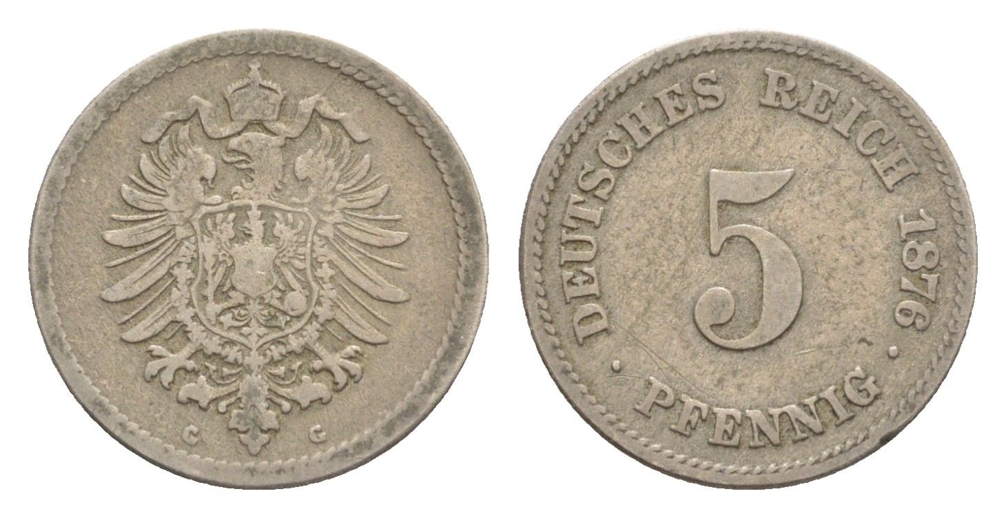 Германия 5 пфеннигов 1876 J, Вильгельм I (1871-1888) KM 3, J. 3, Weege 5 медно-никель 4639-1252