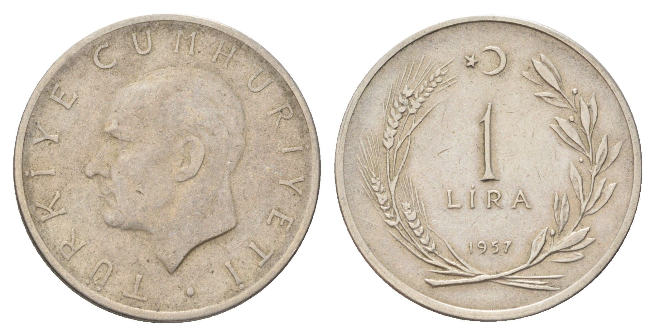 Турция 1 лира 1957 Кемаль Ататюрк, год-тип KM 889 медно-никель 4706-1146