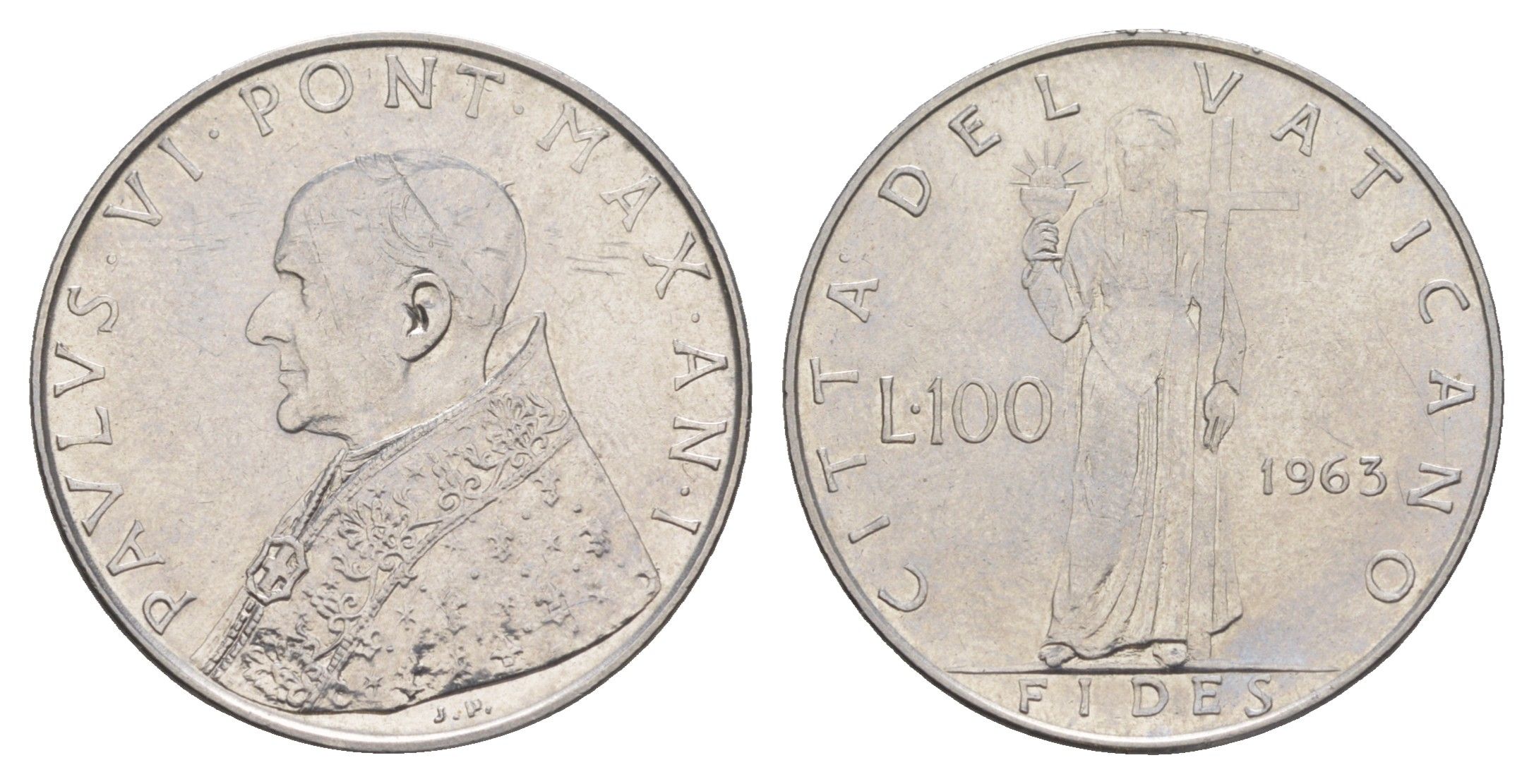 Ватикан 100 лир 1963 Павел VI KM 82 нержавеющая сталь 4595-133