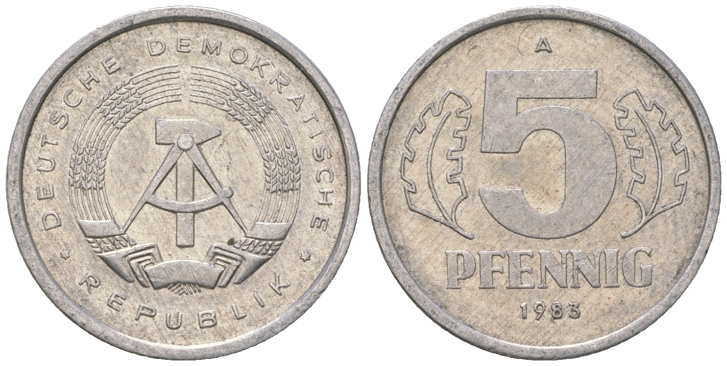 ГДР 5 пфеннигов 1983 A КМ 9.2 алюминий 3458-1246