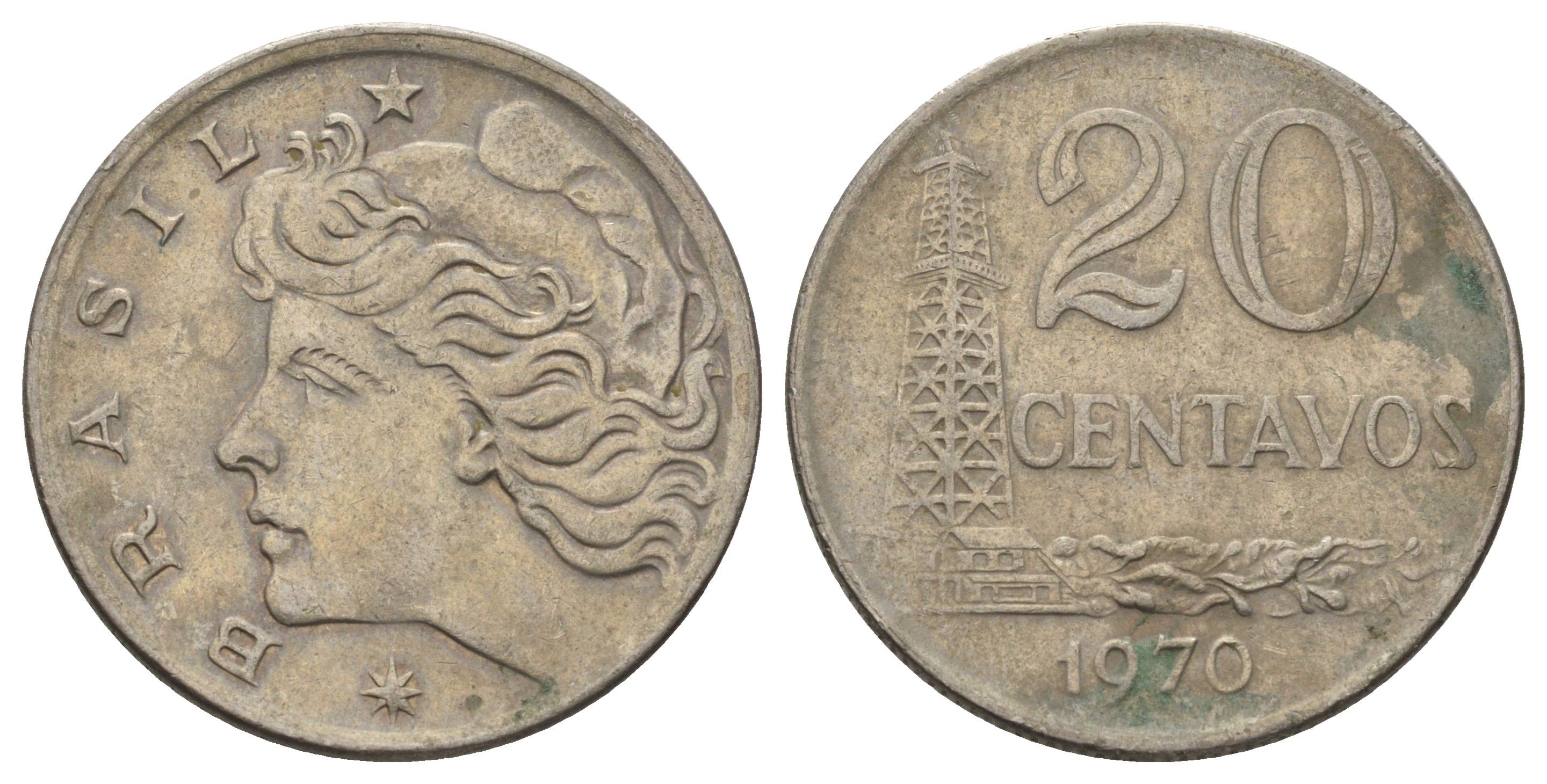 Бразилия 20 сентаво 1970 KM 579.2 медно-никель 4159-426