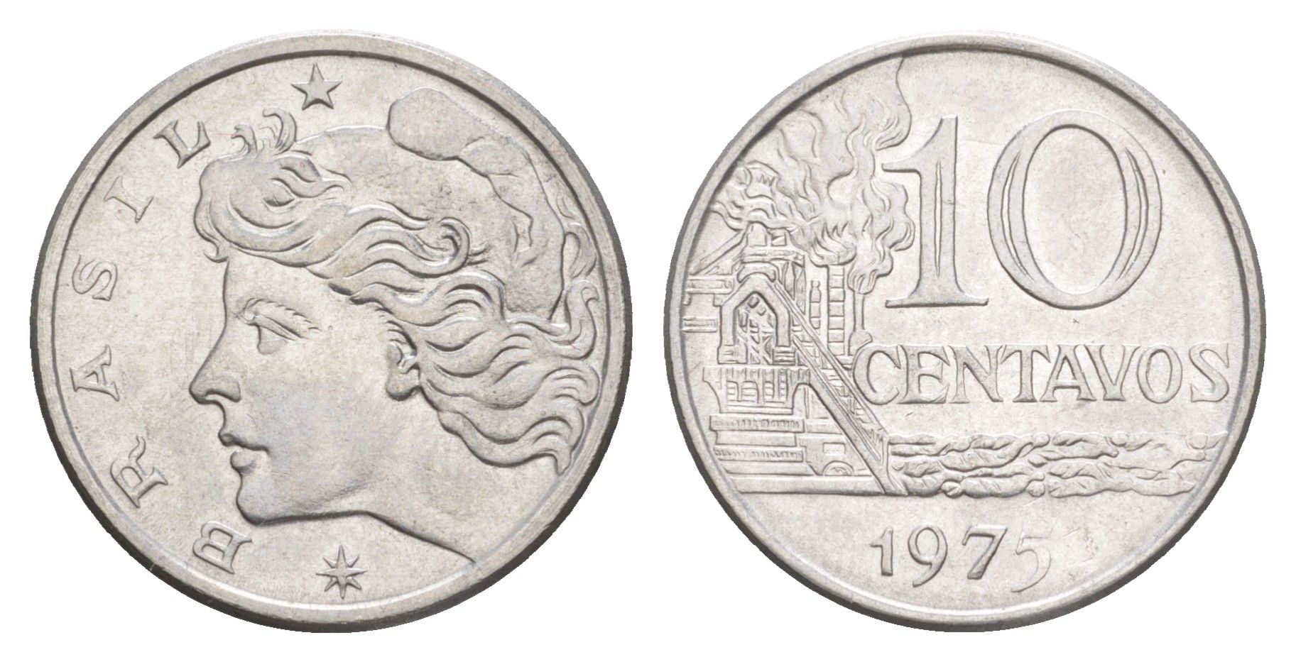 Бразилия 10 сентаво 1975 KM 578.1a нержавеющая сталь UNC 4644-436