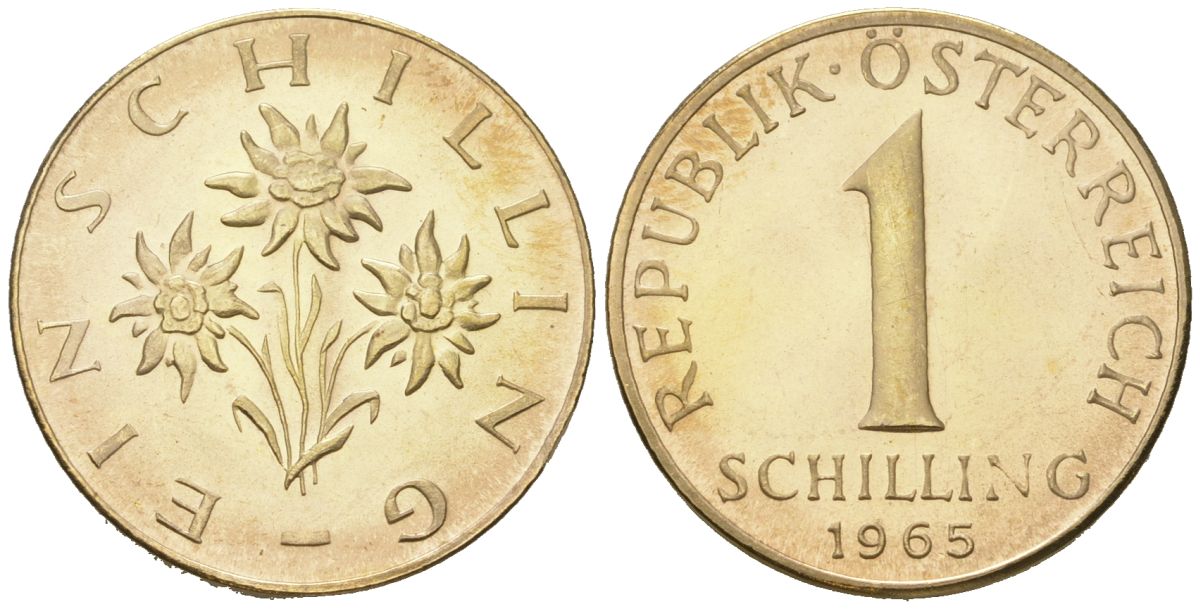 Австрия 1 шиллинг 1965 KM 2886 алюминиевая бронза UNC 4561-1222