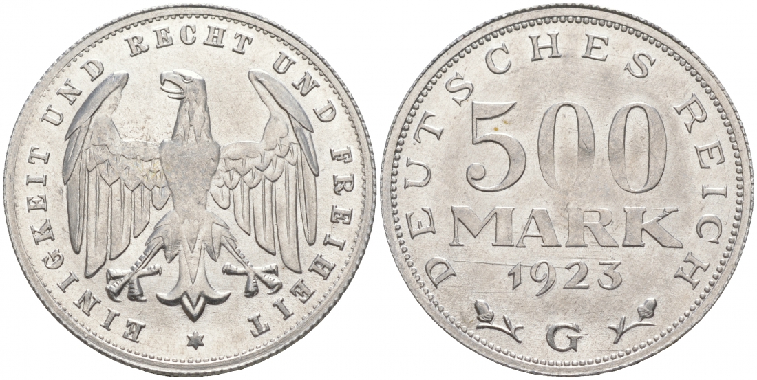 ГЕРМАНИЯ 500 МАРОК 1923 G KM 36, J. 305 алюминий UNC 73-1043